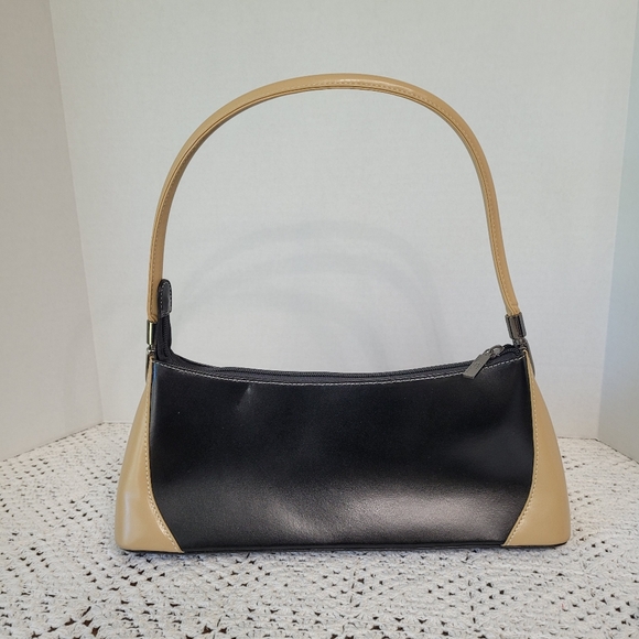 Daniela Moda Baguette handbag/purse Blk and tan CLASSIC Elegance - Picture 3 of 10
